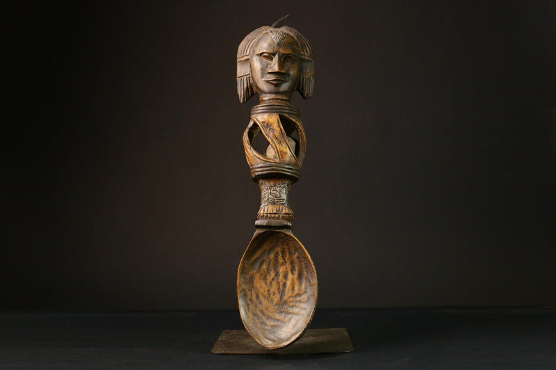 African primitive decor Ashanti Carved Spoon Unique Decorative Wooden Art Collectible Figure -G3208