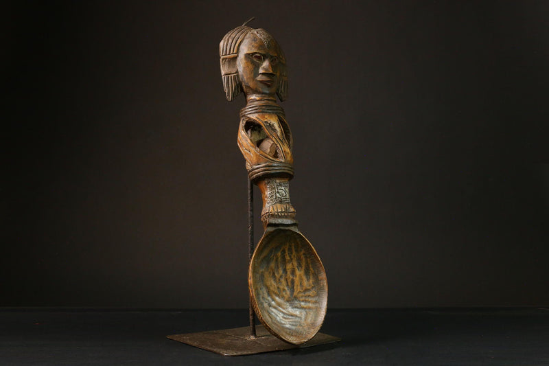 African primitive decor Ashanti Carved Spoon Unique Decorative Wooden Art Collectible Figure -G3208