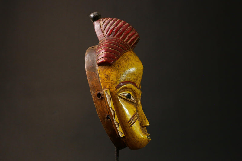 African Ancient Zauoli Mask Wooden Primitive Decor Art Guronde Ethnic Group Collectible G3229