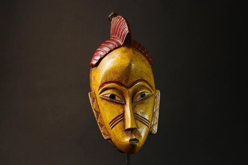 African Ancient Zauoli Mask Wooden Primitive Decor Art Guronde Ethnic Group Collectible G3229