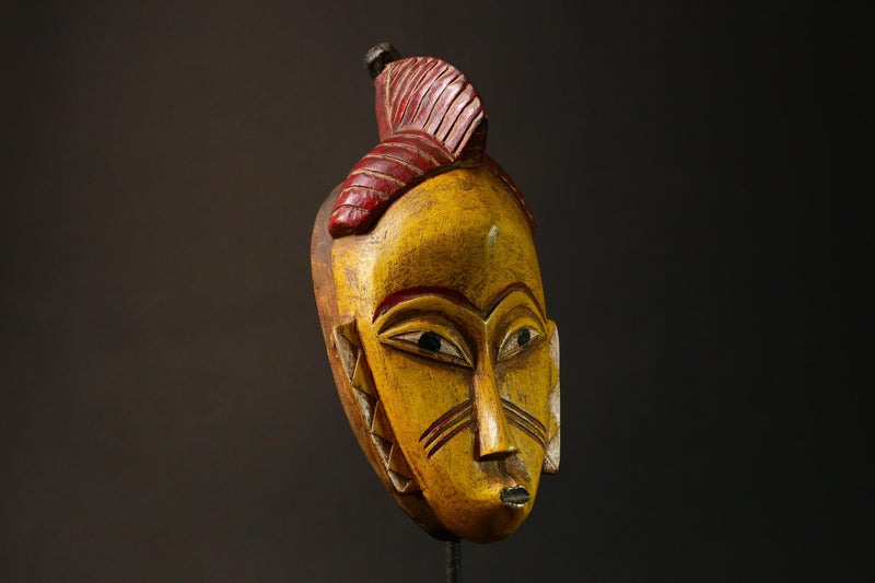 African Ancient Zauoli Mask Wooden Primitive Decor Art Guronde Ethnic Group Collectible G3229