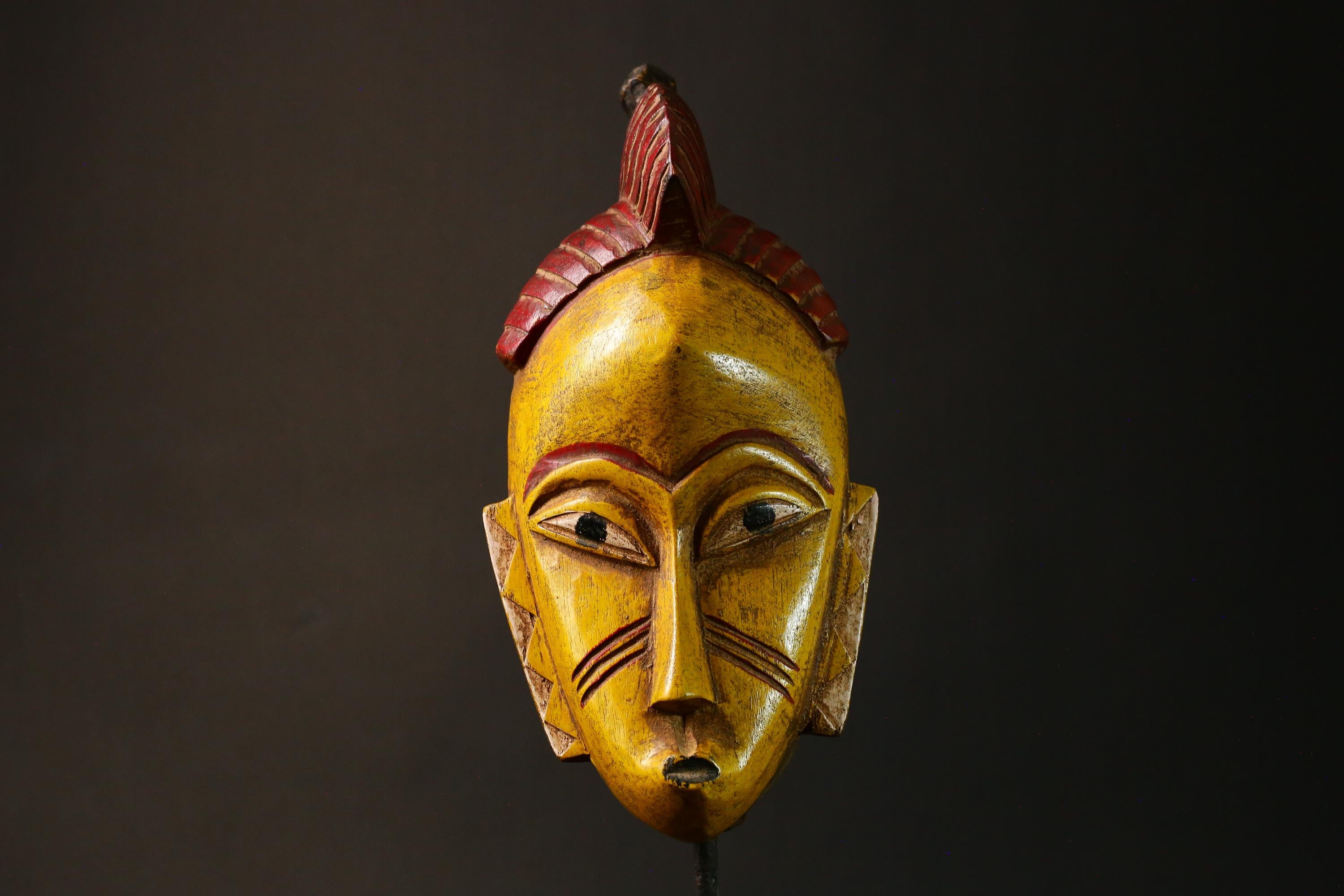 African Ancient Zauoli Mask Wooden Primitive Decor Art Guronde Ethnic Group Collectible G3229