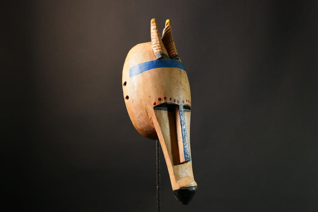 African mask Authentic Antelope Head Mask by Malinke Artisans Unique Tribal Decor from Mali Handcrafted Wood & Pigment - G3475