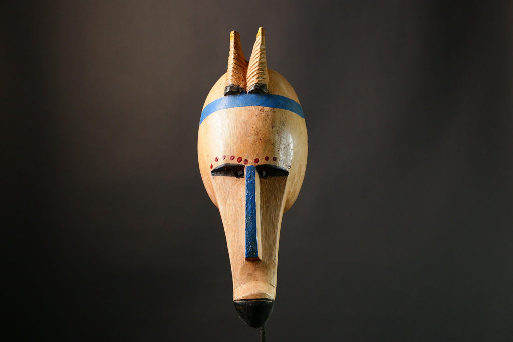 African mask Authentic Antelope Head Mask by Malinke Artisans Unique Tribal Decor from Mali Handcrafted Wood & Pigment - G3475