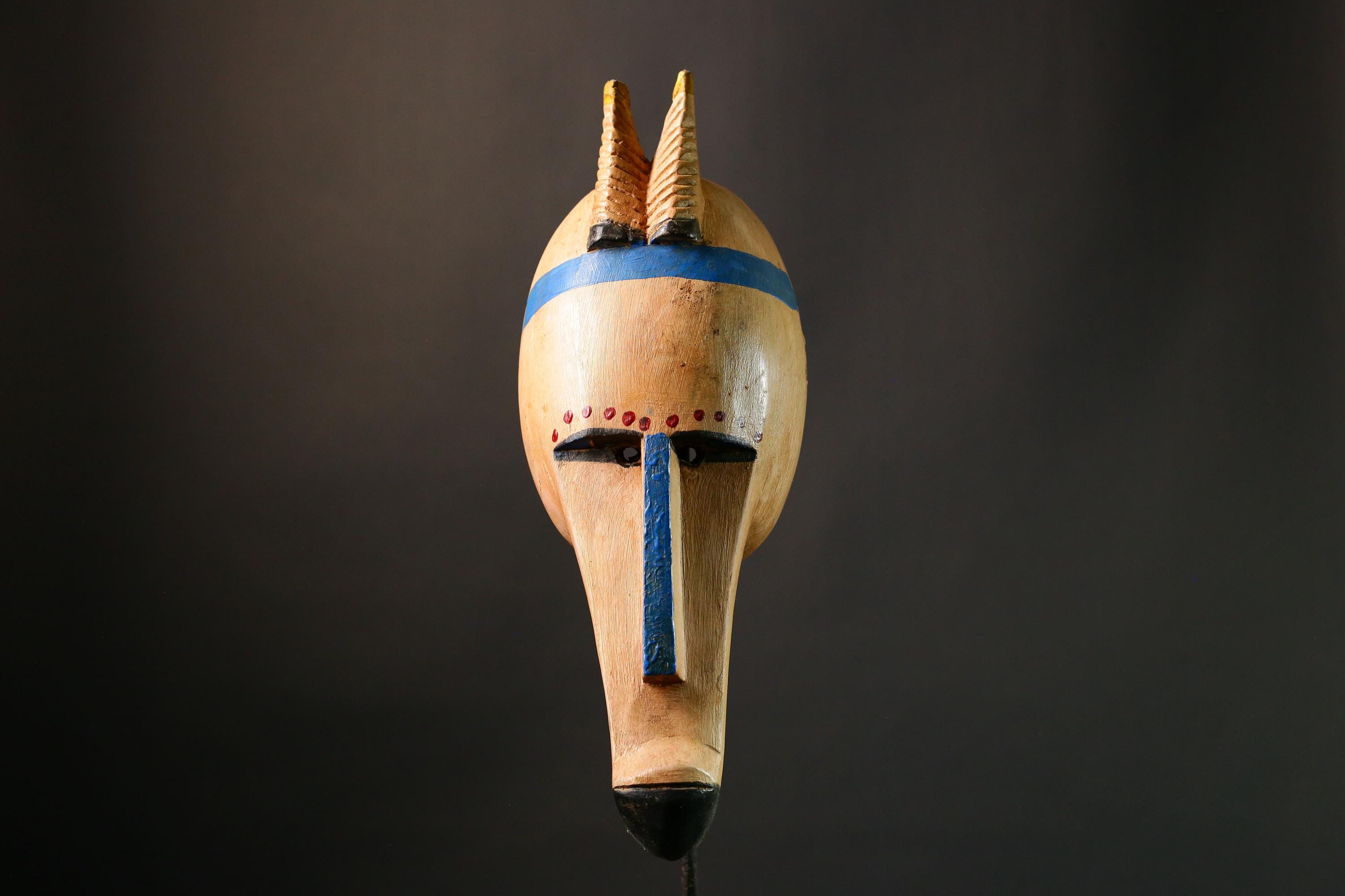 African mask Authentic Antelope Head Mask by Malinke Artisans Unique Tribal Decor from Mali Handcrafted Wood & Pigment - G3475
