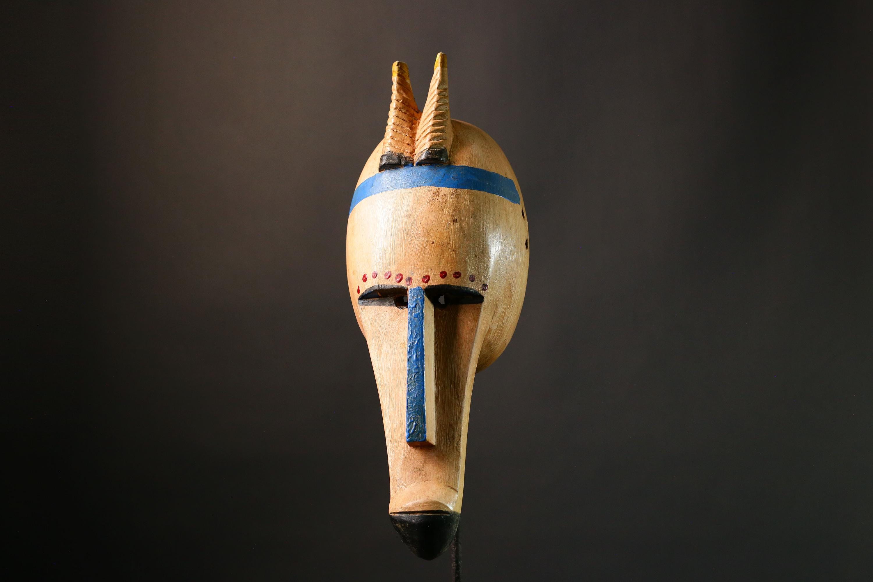 African mask Authentic Antelope Head Mask by Malinke Artisans Unique Tribal Decor from Mali Handcrafted Wood & Pigment - G3475
