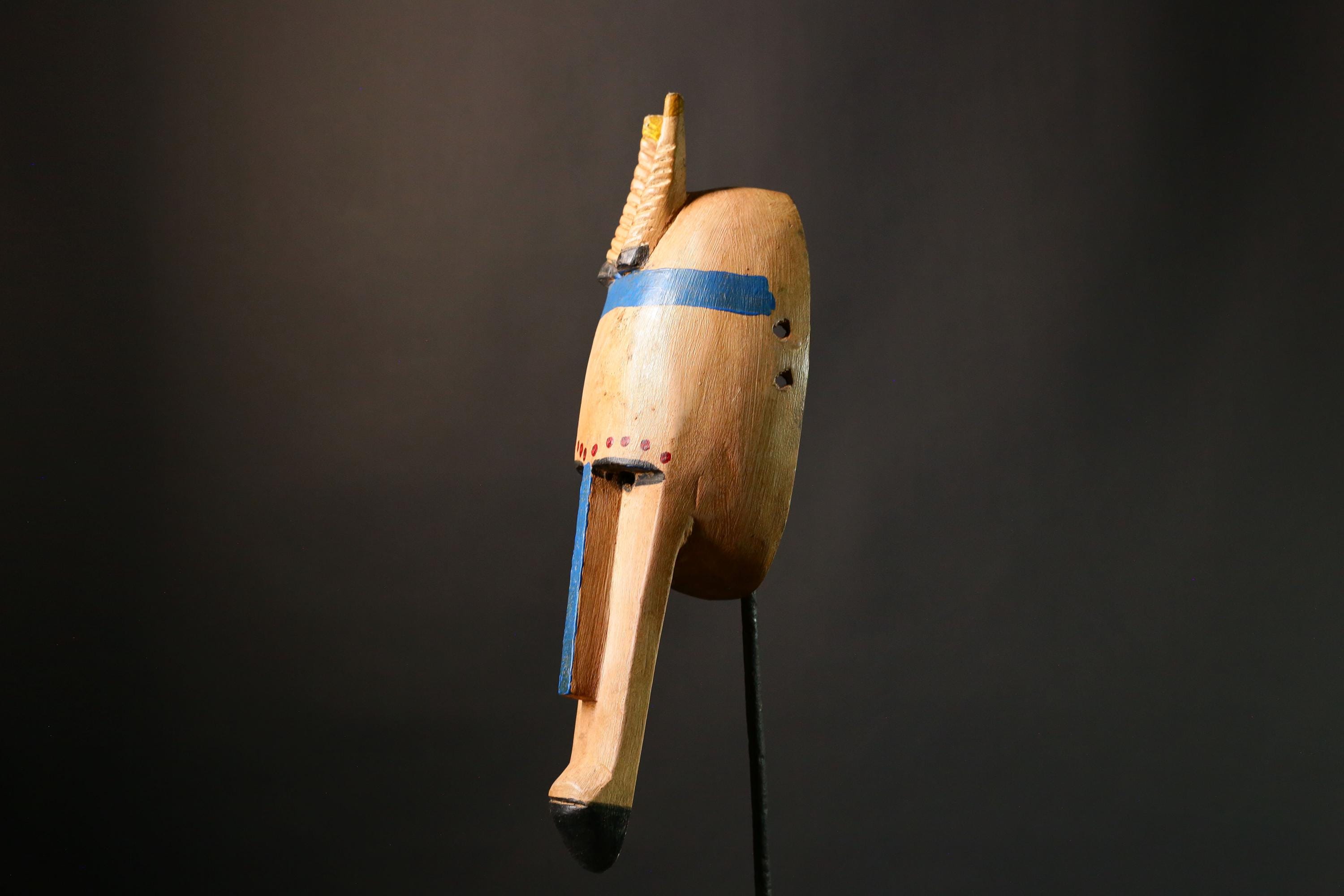 African mask Authentic Antelope Head Mask by Malinke Artisans Unique Tribal Decor from Mali Handcrafted Wood & Pigment - G3475
