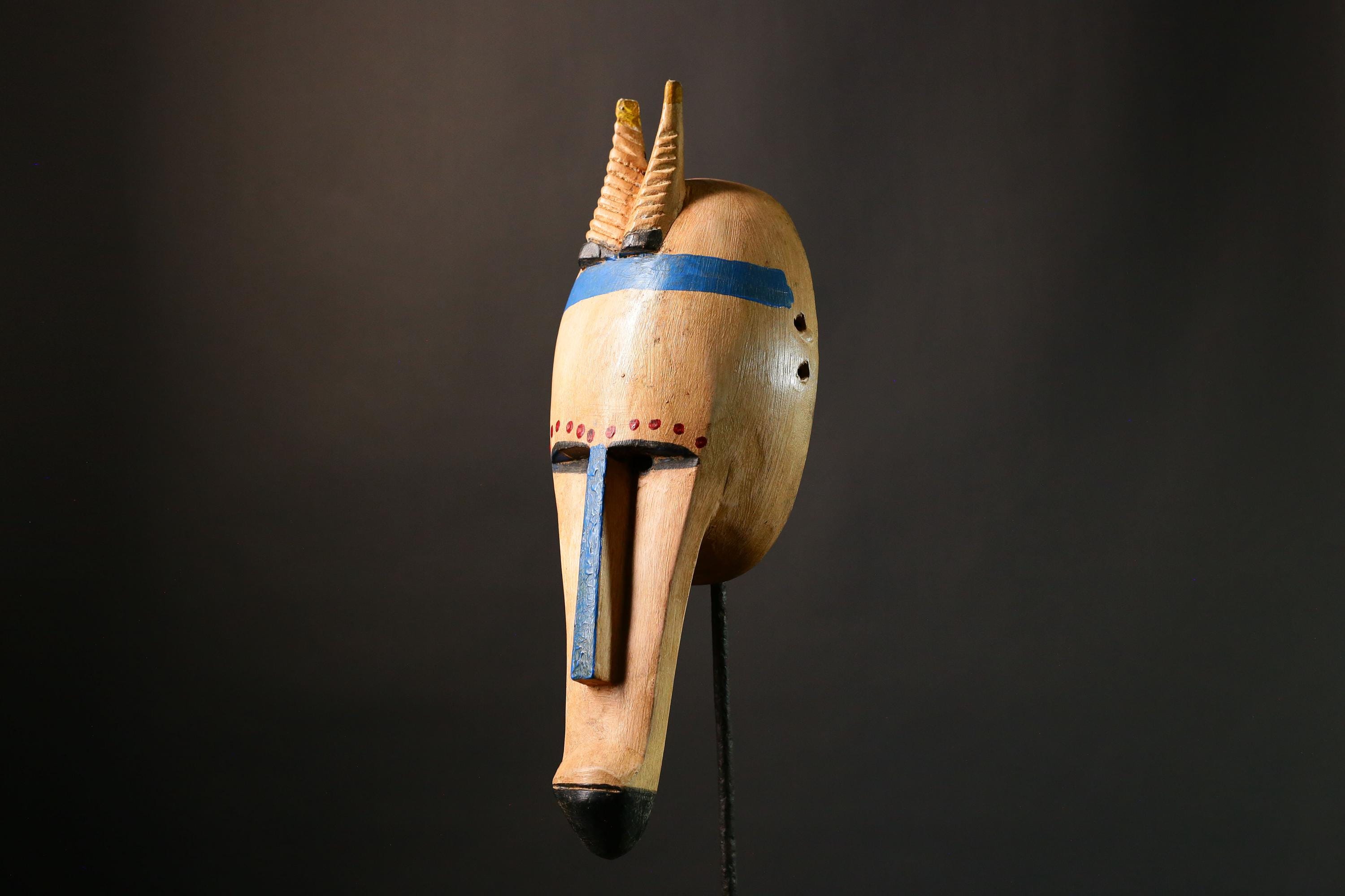 African mask Authentic Antelope Head Mask by Malinke Artisans Unique Tribal Decor from Mali Handcrafted Wood & Pigment - G3475