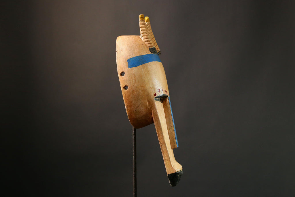 African mask Authentic Antelope Head Mask by Malinke Artisans Unique Tribal Decor from Mali Handcrafted Wood & Pigment - G3475