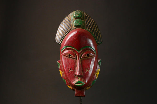 African Ancient Zauoli Mask Wooden Primitive Decor Art Guronde Ethnic Group Collectible G3228