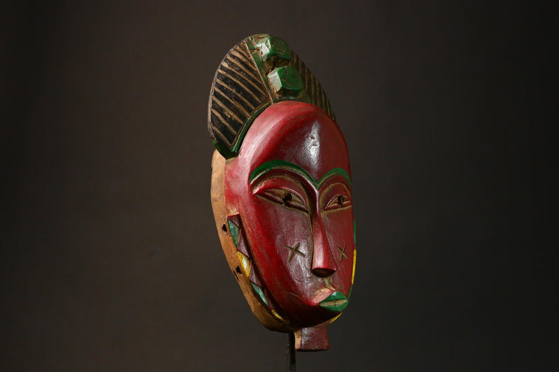 African Ancient Zauoli Mask Wooden Primitive Decor Art Guronde Ethnic Group Collectible G3228