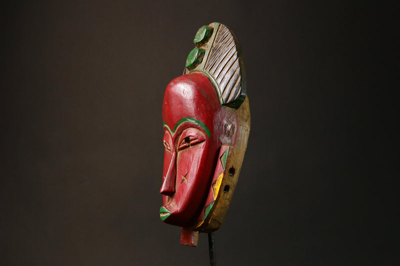 African Ancient Zauoli Mask Wooden Primitive Decor Art Guronde Ethnic Group Collectible G3228