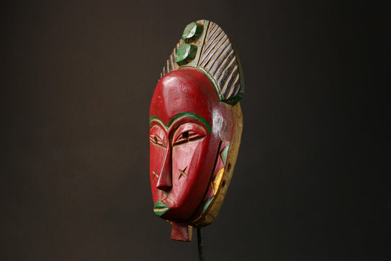 African Ancient Zauoli Mask Wooden Primitive Decor Art Guronde Ethnic Group Collectible G3228