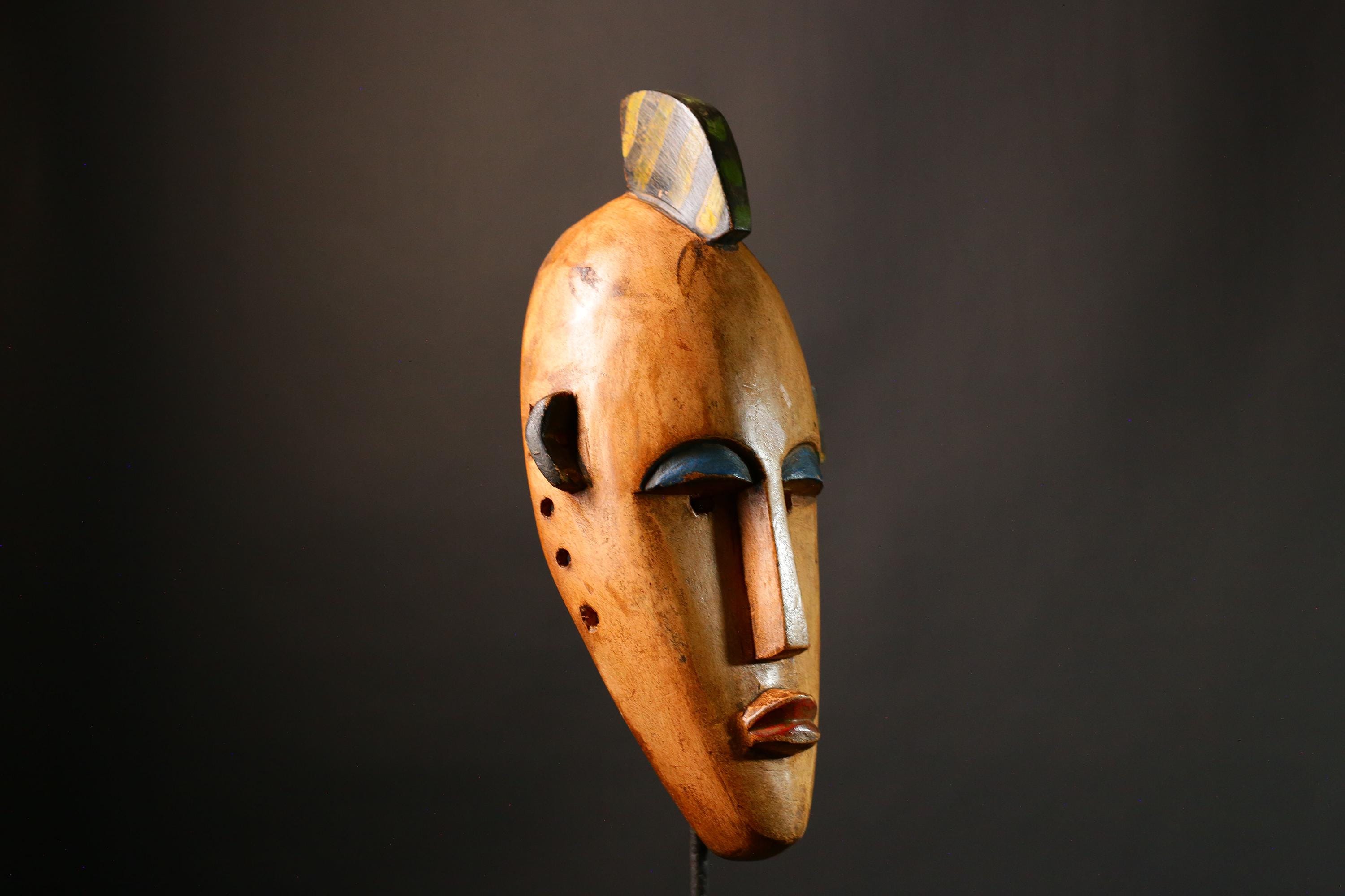 African mask Large Hand-Carved  Wooden Mask Authentic Bambara Tribal Wall Decor from Mali Unique Art Piece - G3471