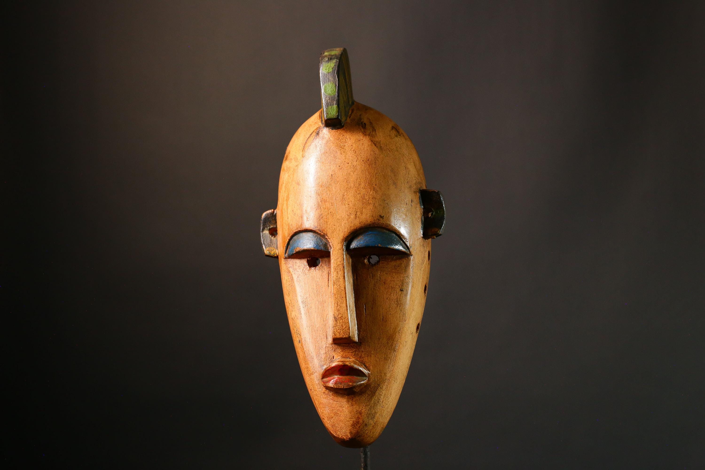 African mask Large Hand-Carved  Wooden Mask Authentic Bambara Tribal Wall Decor from Mali Unique Art Piece - G3471