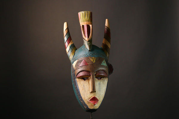 African Mask Antique Goli Mask Guru Tribe Wall Art Vintage Wooden Decor Authentic Tribal Sculpture Ethnic Home Accent-G3481