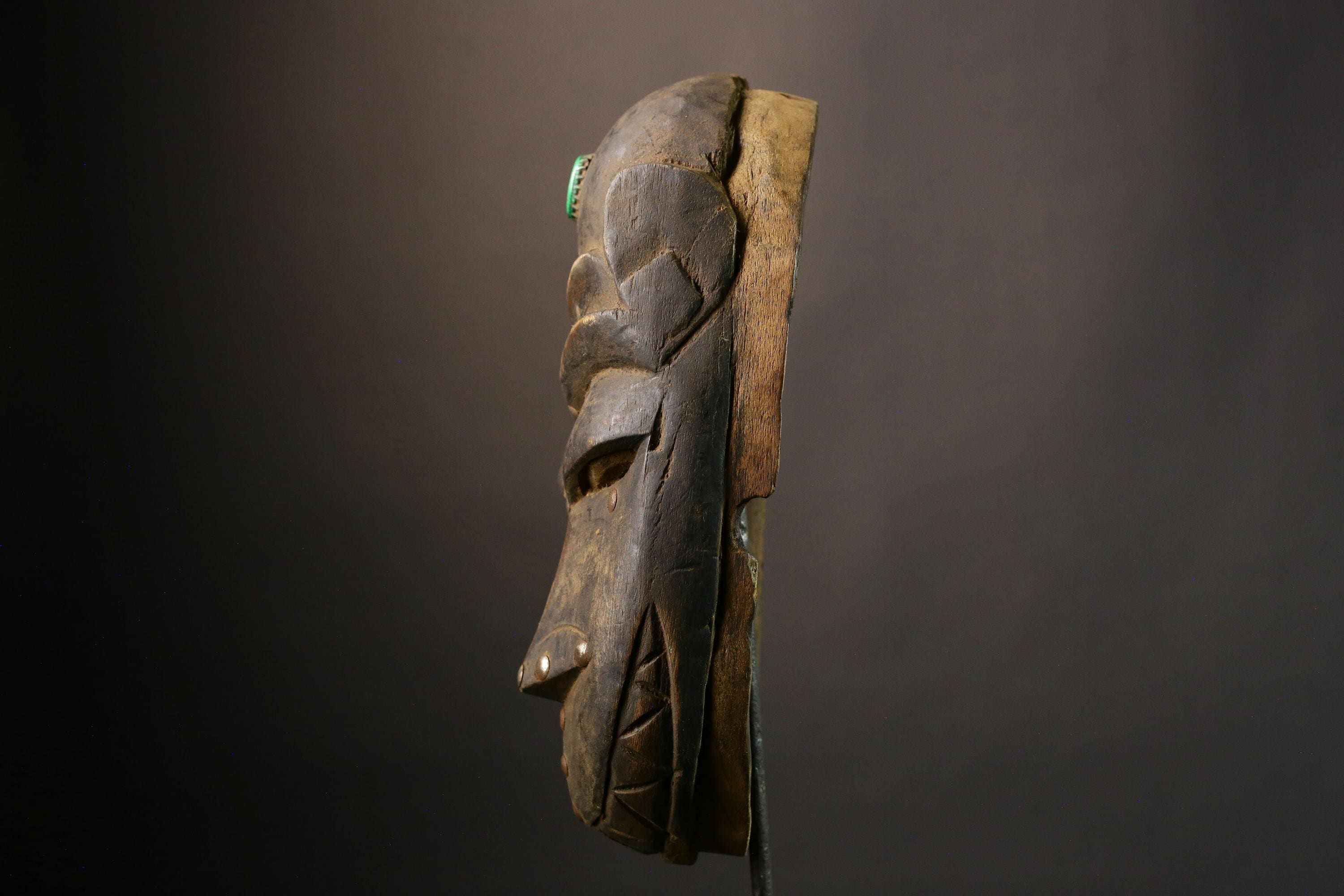 African Traditional Baule Mask Carved Wood Monkey Sculpture Authentic Tribal Wall Decor Ethnic Home Accent Collectible Ethnographic -G1886