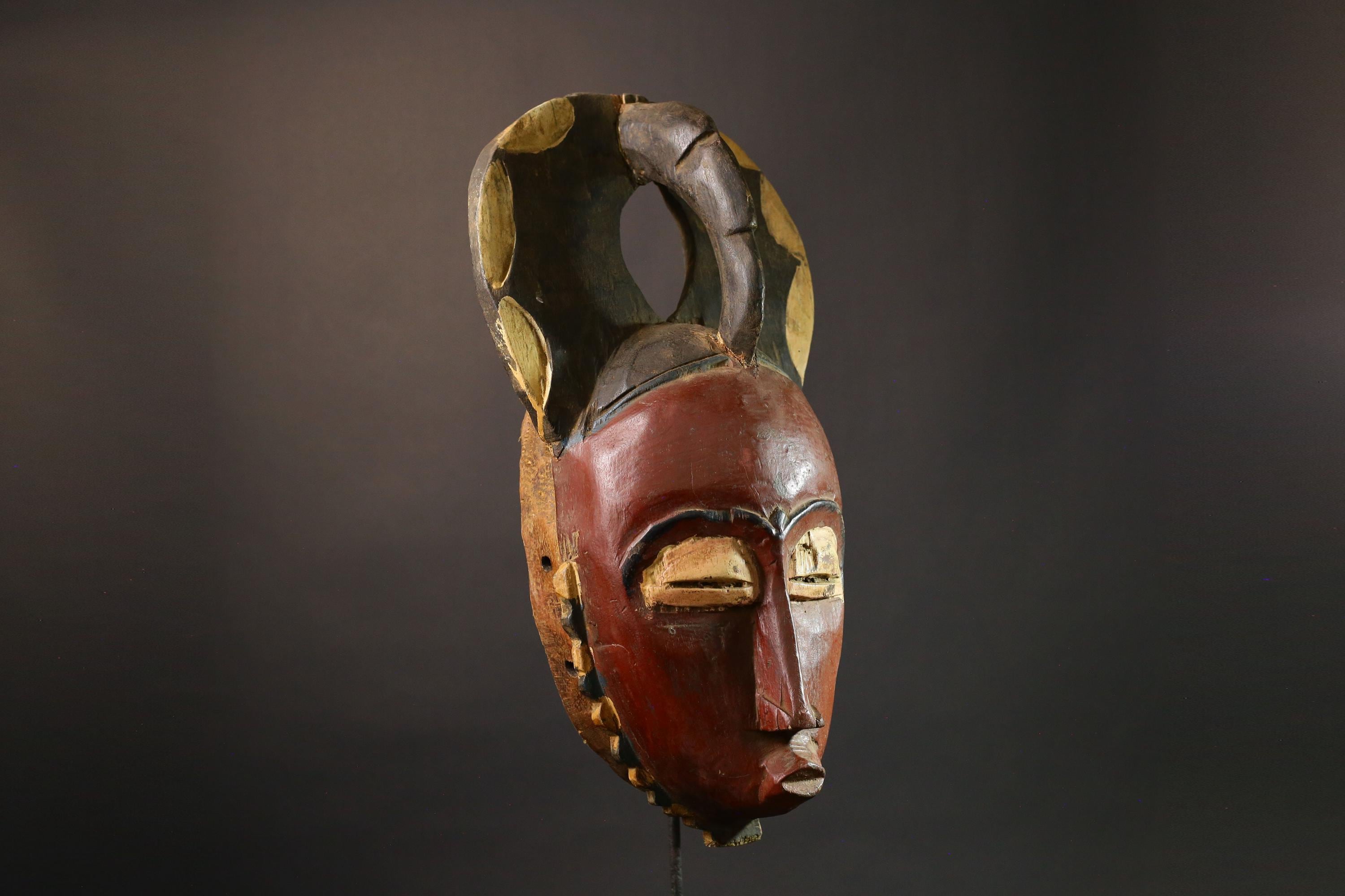 African mask Authentic Vintage Wood Carved Yaouré Tribal Face Mask - Unique Antique Art Collectible for Home Decor or Gift-5007