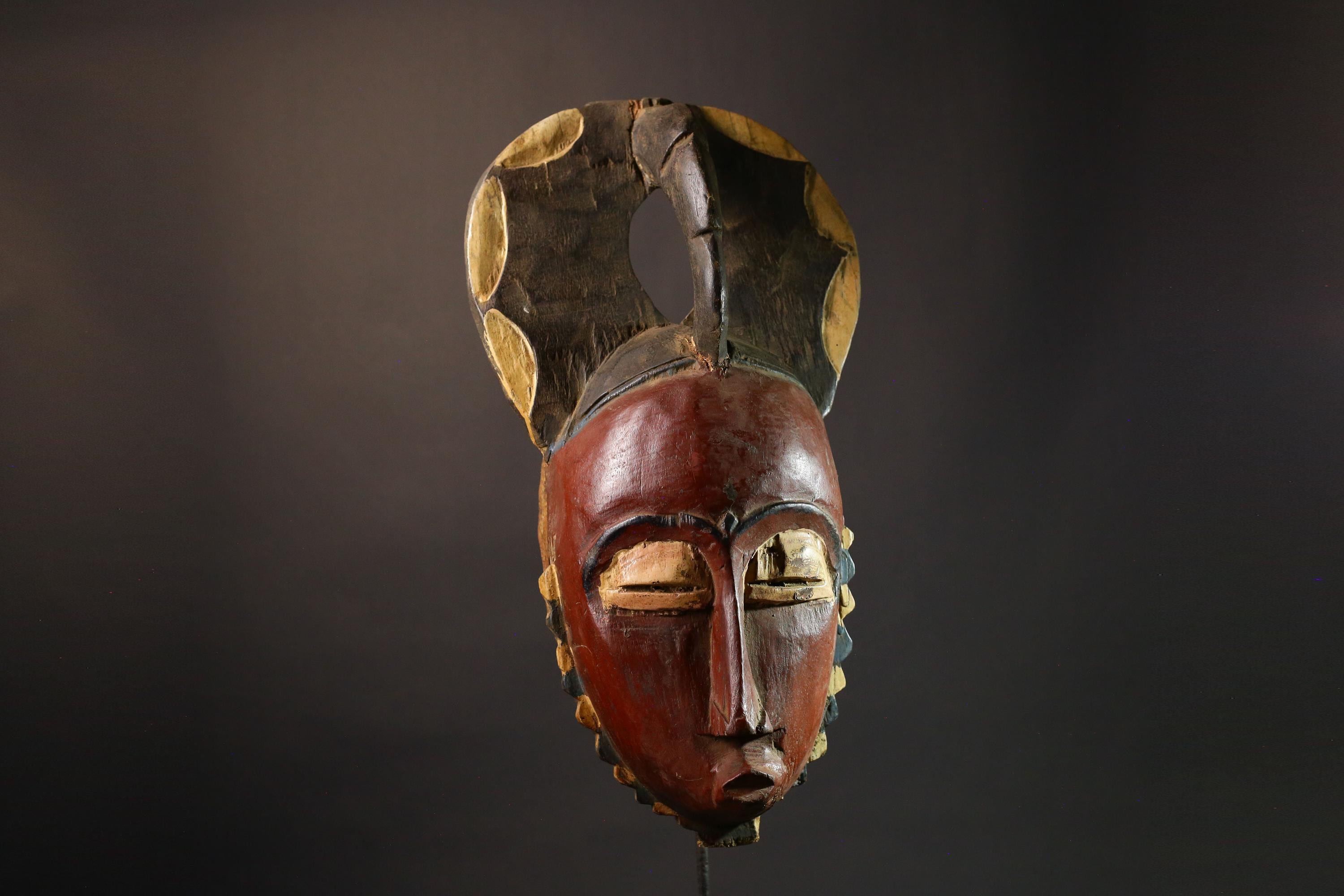 African mask Authentic Vintage Wood Carved Yaouré Tribal Face Mask - Unique Antique Art Collectible for Home Decor or Gift-5007