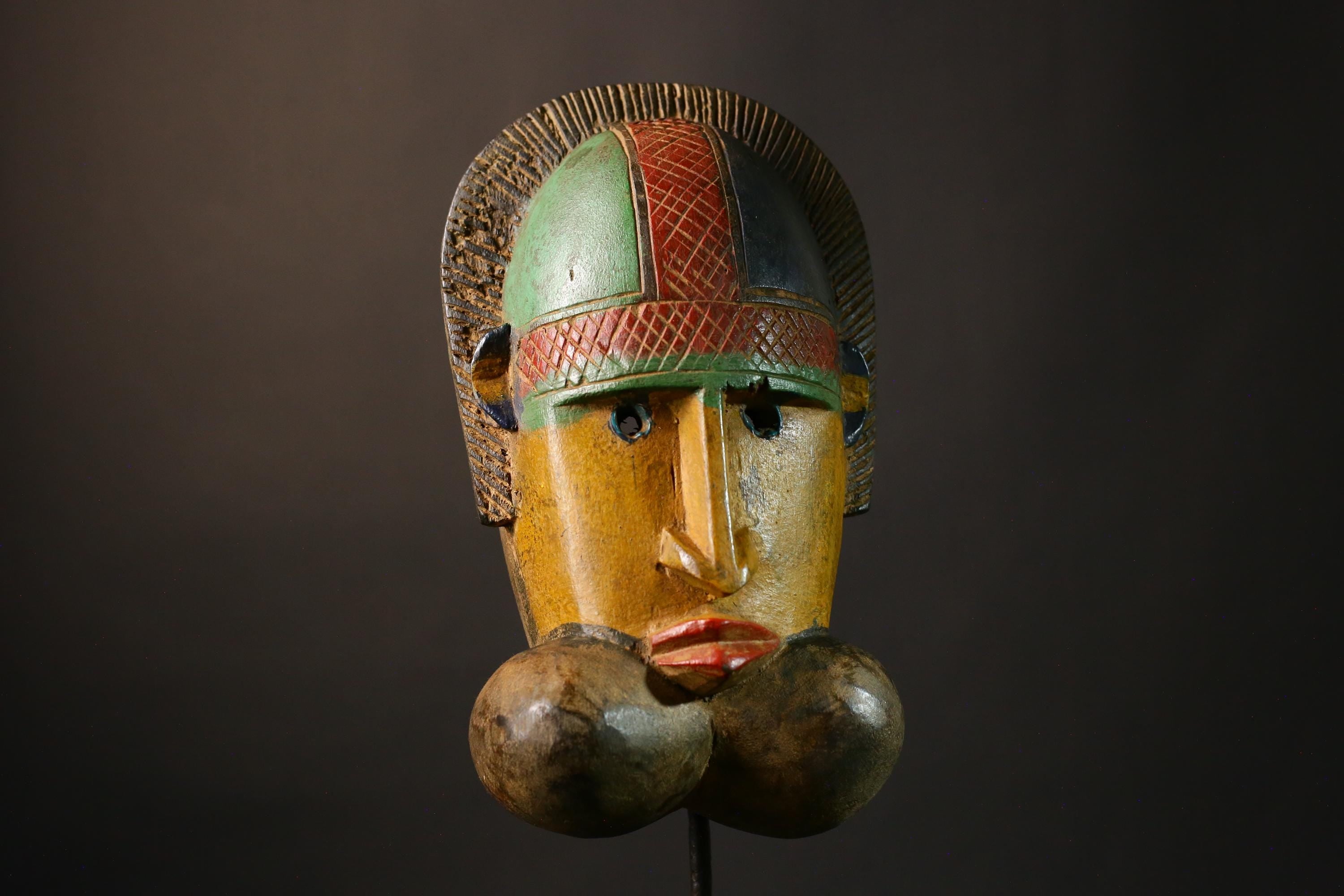 African mask Vintage Fang Ngil Mask Tribal Wood Carved Wall Hanging Art Decor Unique Cultural Collection Piece-G3491