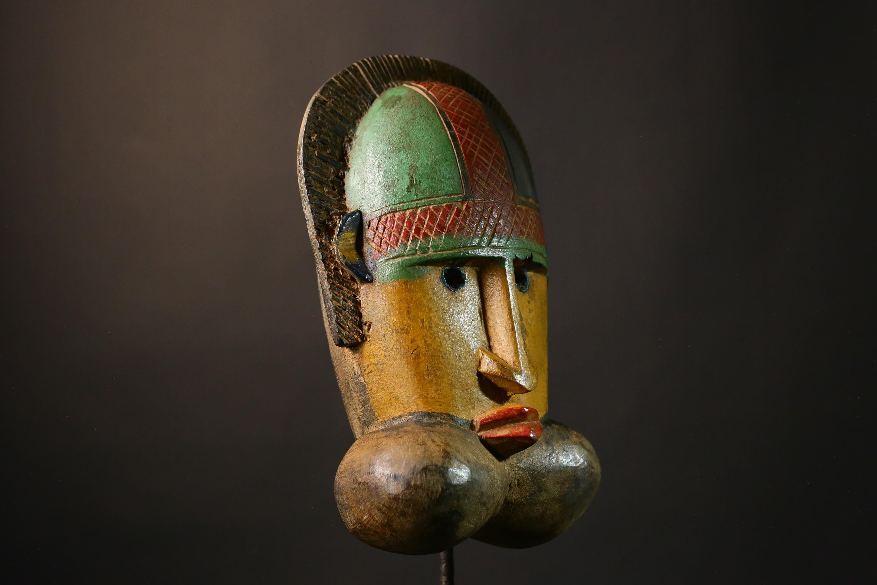 African mask Vintage Fang Ngil Mask Tribal Wood Carved Wall Hanging Art Decor Unique Cultural Collection Piece-G3491