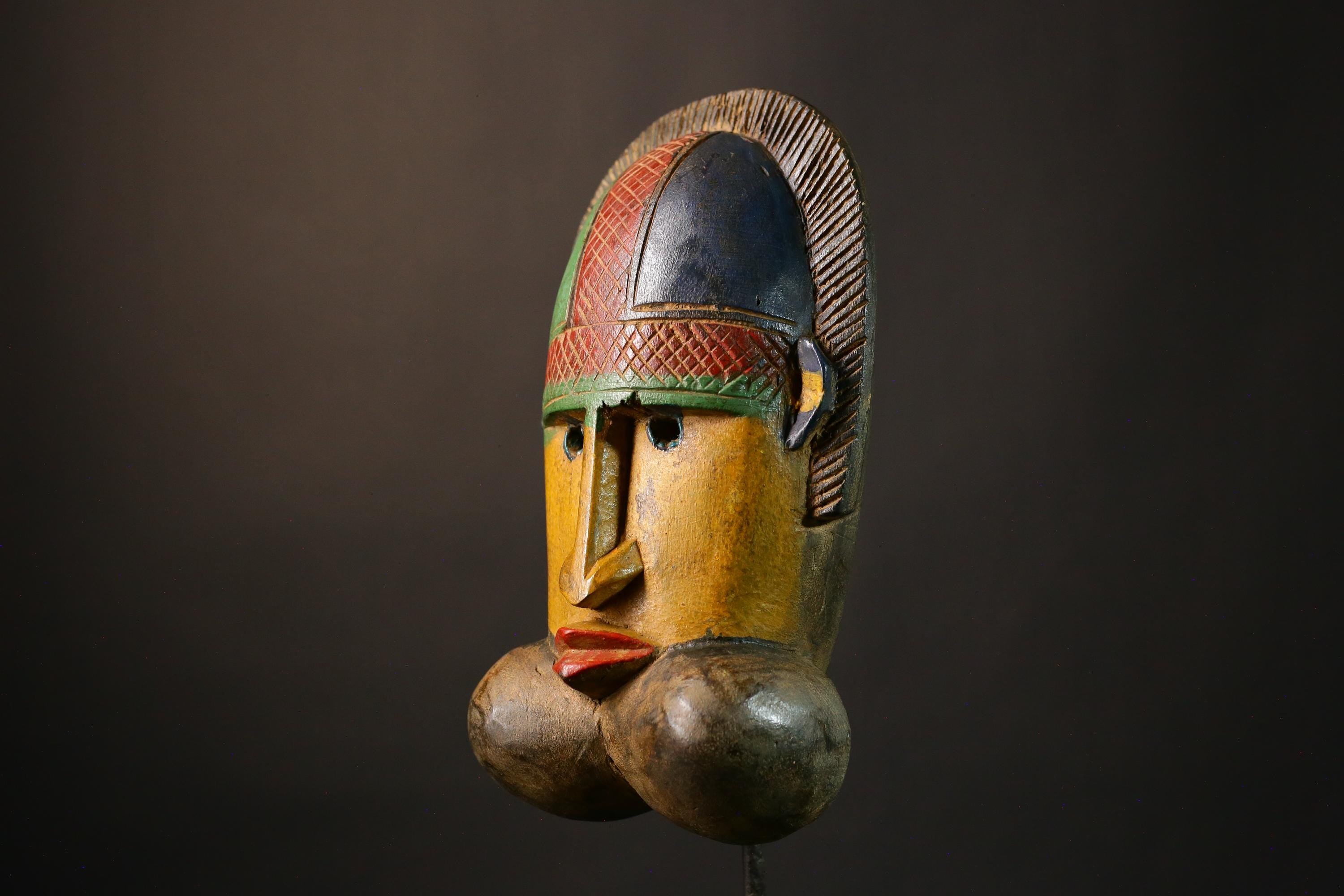 African mask Vintage Fang Ngil Mask Tribal Wood Carved Wall Hanging Art Decor Unique Cultural Collection Piece-G3491