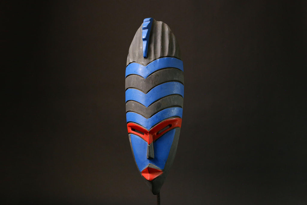 African Colorful Mask Hand Carved Wooden Art Traditional Wall Decor from Ghana Tribe -8003