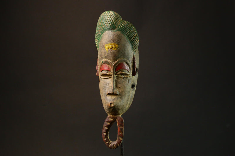 African Mask Tribal Face Vintage Wood Carved Baule Antique Hanging Art Piece with Powerful Presence-4690