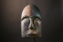 Authentic African Hand Carved Bwami Lega Tribal Face Mask Unique Wood Wall Hanging Decor Cultural Art Piece for Home Accent - G1947