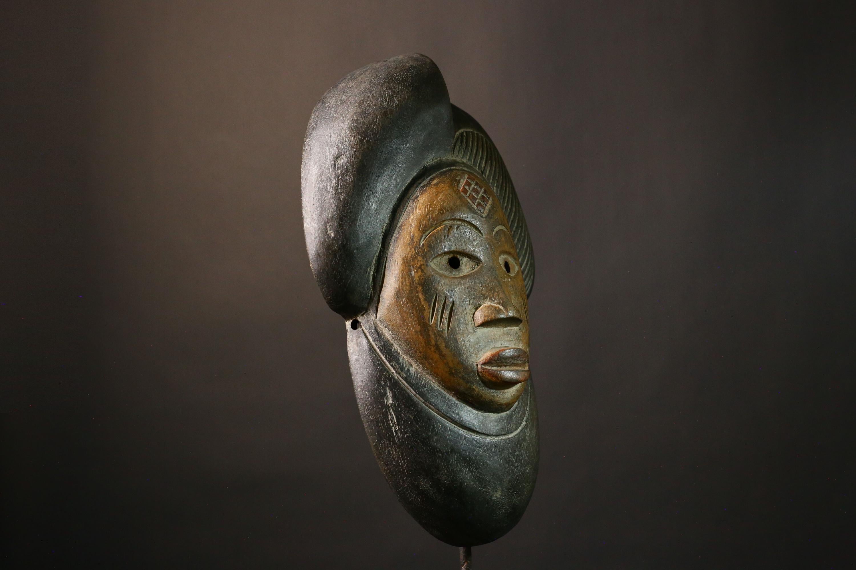 African Tribal Wood Mask Puno Okuyi Mukudji Society Unique Gabon Decor Cultural Artwork for Home Accent Vintage Ethnic Mask Collection-G1941