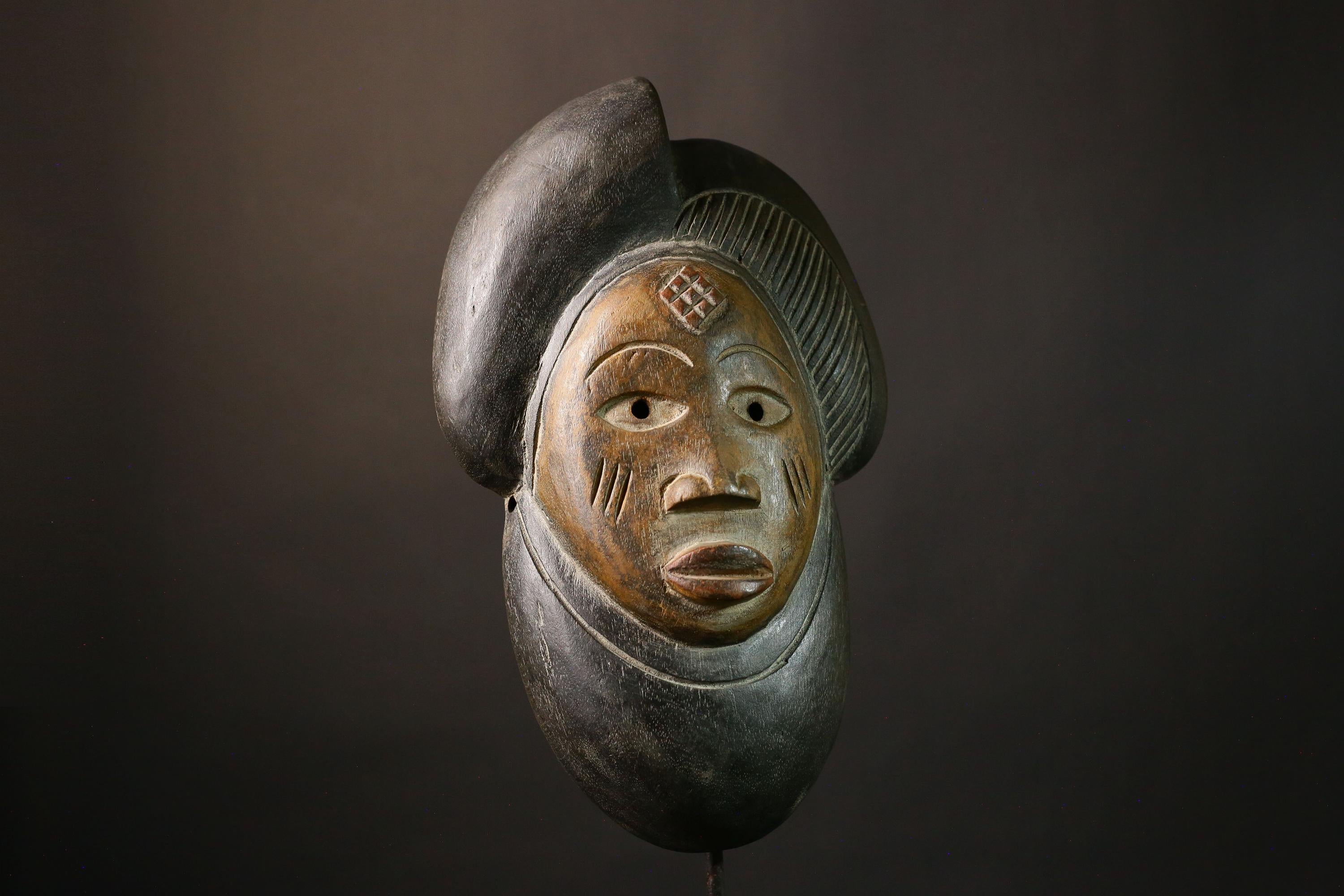 African Tribal Wood Mask Puno Okuyi Mukudji Society Unique Gabon Decor Cultural Artwork for Home Accent Vintage Ethnic Mask Collection-G1941