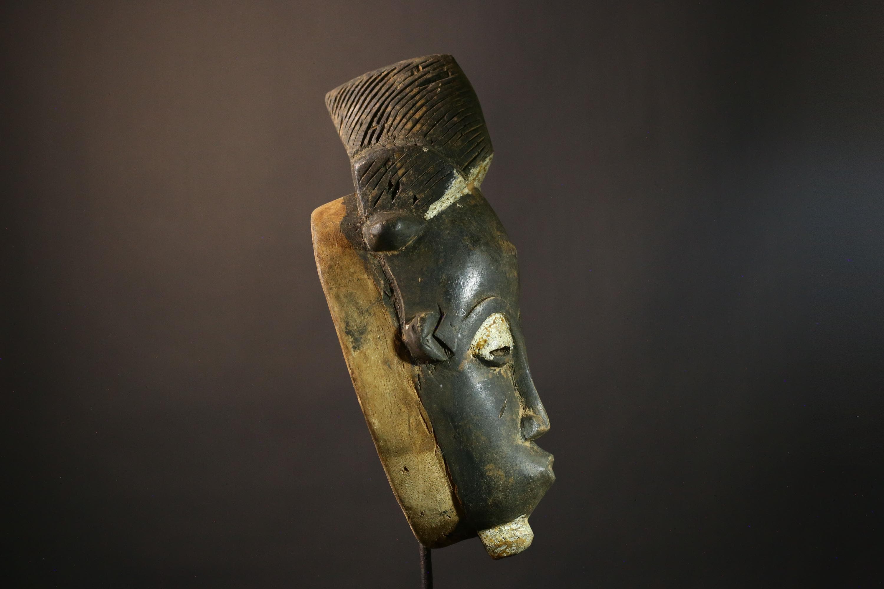 African Vintage Antique Baule Mask Hand Carved Tribal Wooden Wall Hanging Art Unique Ethnic Decor for Home Cultural Accent Piece-G1926