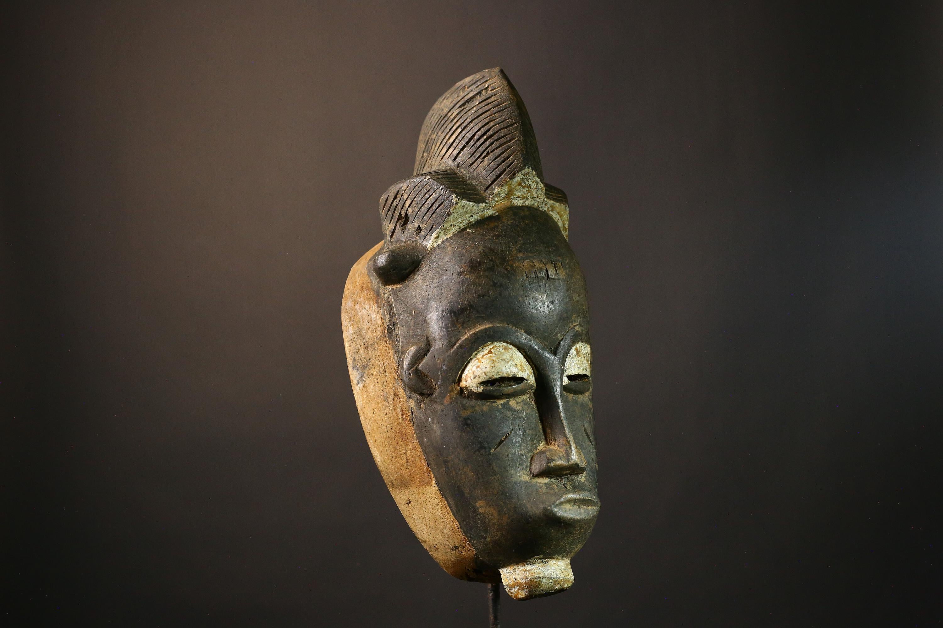 African Vintage Antique Baule Mask Hand Carved Tribal Wooden Wall Hanging Art Unique Ethnic Decor for Home Cultural Accent Piece-G1926