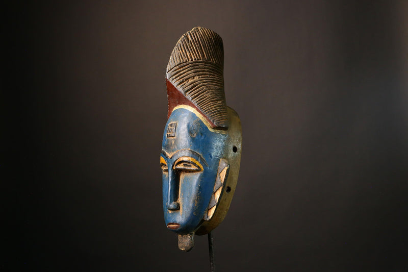 African Mask Baule Antique Mask Hand Carved Tribal Face Wood Wall Hanging Art Unique Cultural Decor for Home Accent  -9497