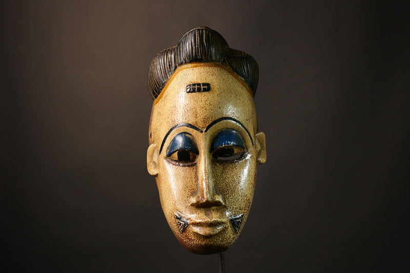 African Mask Authentic Tribal Face Mask Hand Carved Guro Wood Art Unique Decoration from Côte d'Ivoire Cultural Home Decor Accent  -9496