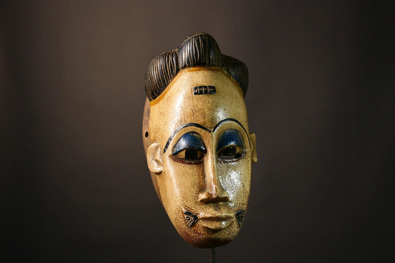 African Mask Authentic Tribal Face Mask Hand Carved Guro Wood Art Unique Decoration from Côte d'Ivoire Cultural Home Decor Accent  -9496