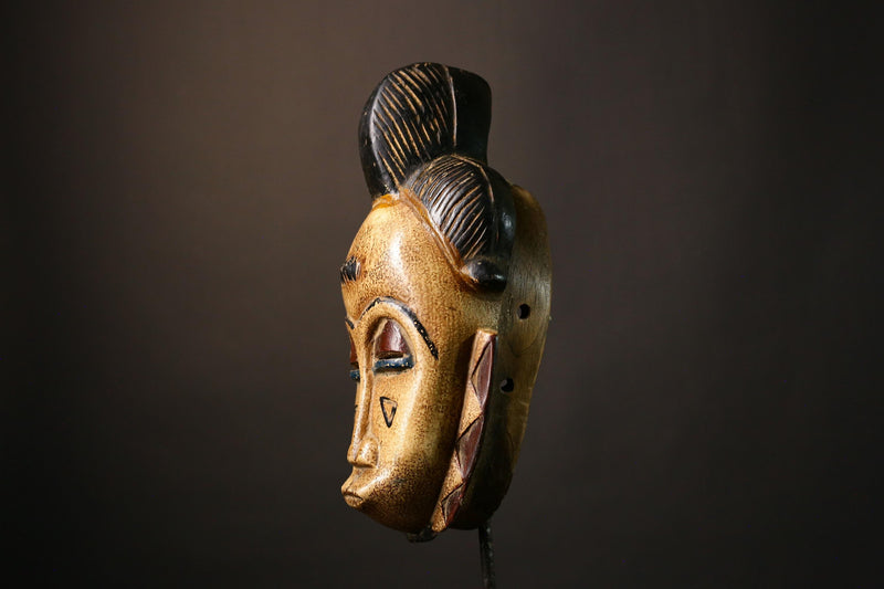 African Mask Baule Antique Wooden Mask Unique Wall Hanging Primitive Art Cultural Home Decor Ethnic Accent Piece for Your Space-9491