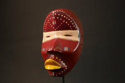 African Antique Red Wooden Dan Mask Unique Liberia Tribal Art Decor Handcrafted Wall Accent Ethnic Home Artisan Collectible-G3261