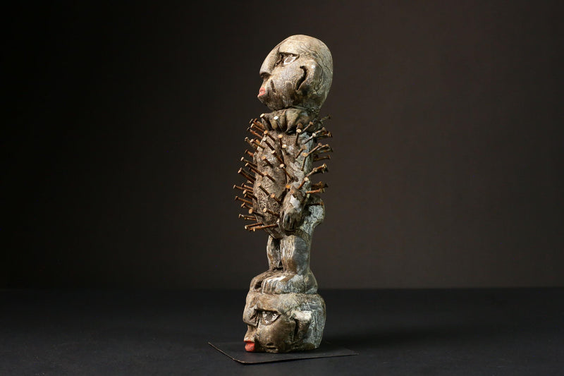 African Kongo Nkisi Nkondi Sculpture Hand-Carved Wooden Spiritual Art Unique Tribal Figure for Home Decor and Display - G3271