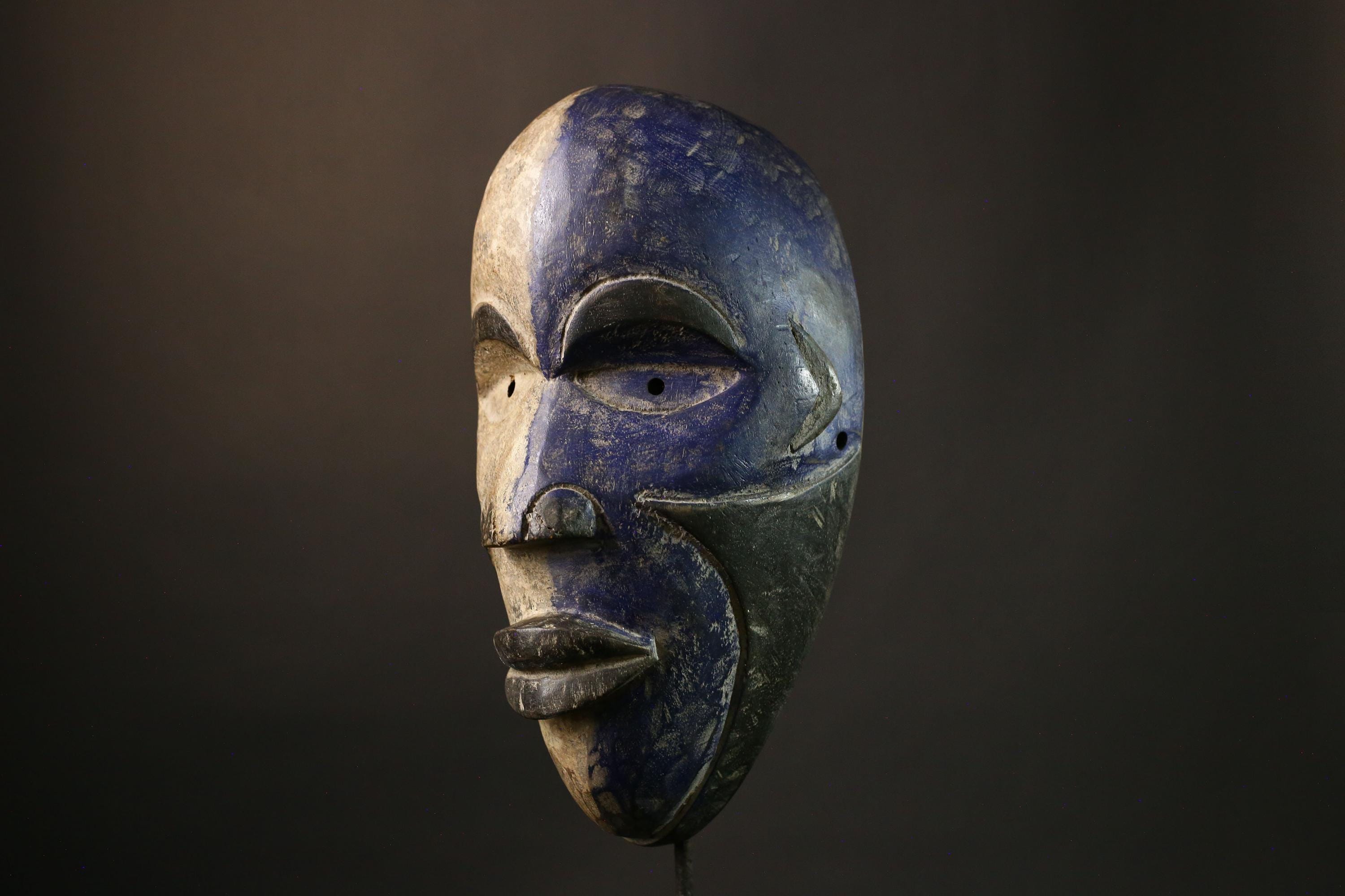 African Mask Authent Nigerian Igbo Spirit Mask, Hand-Carved Wooden Tribal Wall Art, Unique Decor for Home and Cultural Collection-G1952