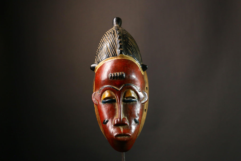African Mask Authent Traditional Yaure Tribe Wall Mask, Hand-Crafted Brown Art Collectible, Unique Cultural Home Decor Piece for Art -9438