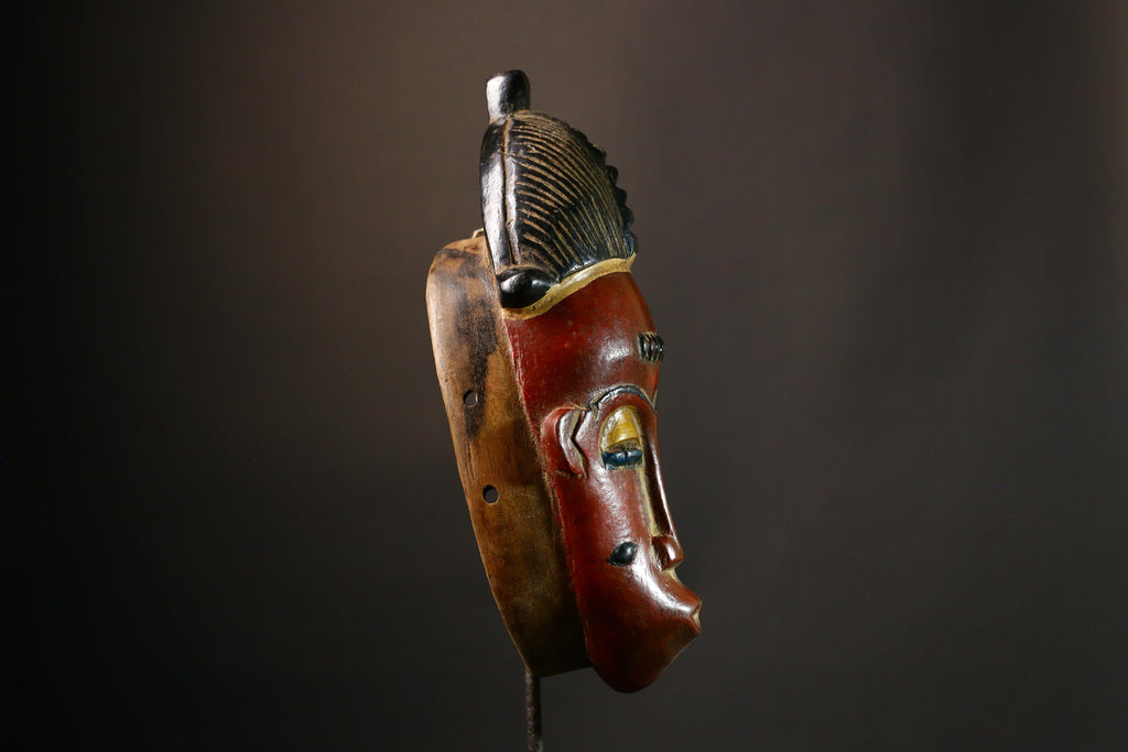 African Mask Authent Traditional Yaure Tribe Wall Mask, Hand-Crafted Brown Art Collectible, Unique Cultural Home Decor Piece for Art -9438