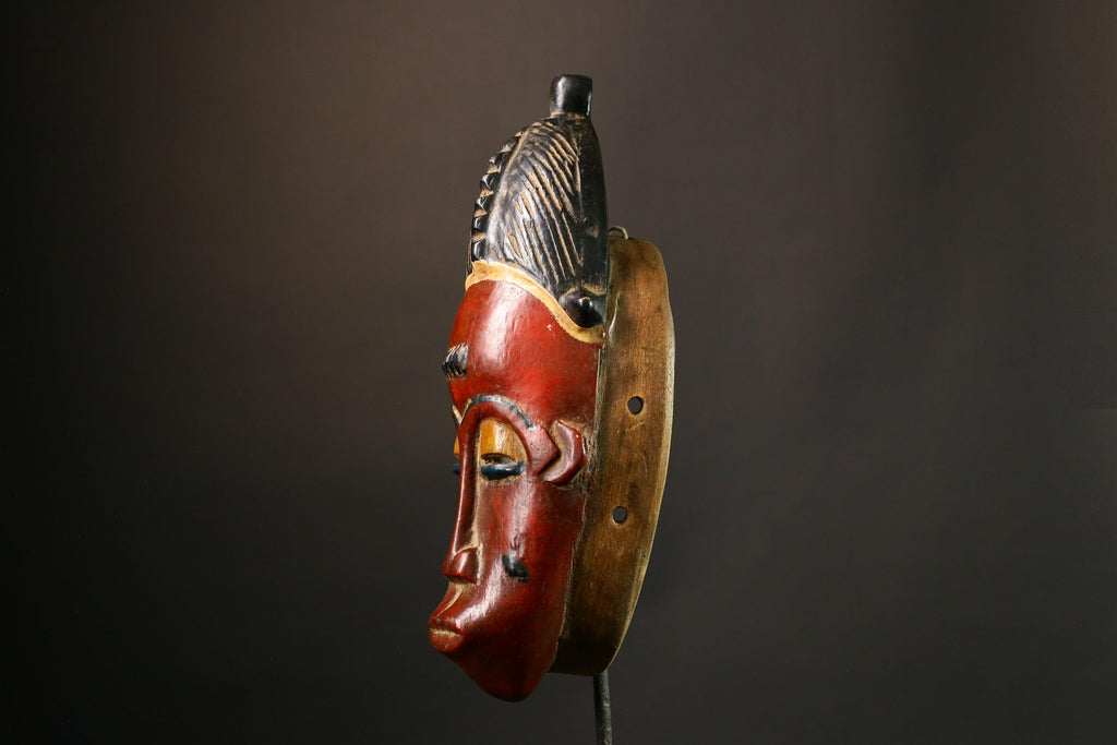 African Mask Authent Traditional Yaure Tribe Wall Mask, Hand-Crafted Brown Art Collectible, Unique Cultural Home Decor Piece for Art -9438