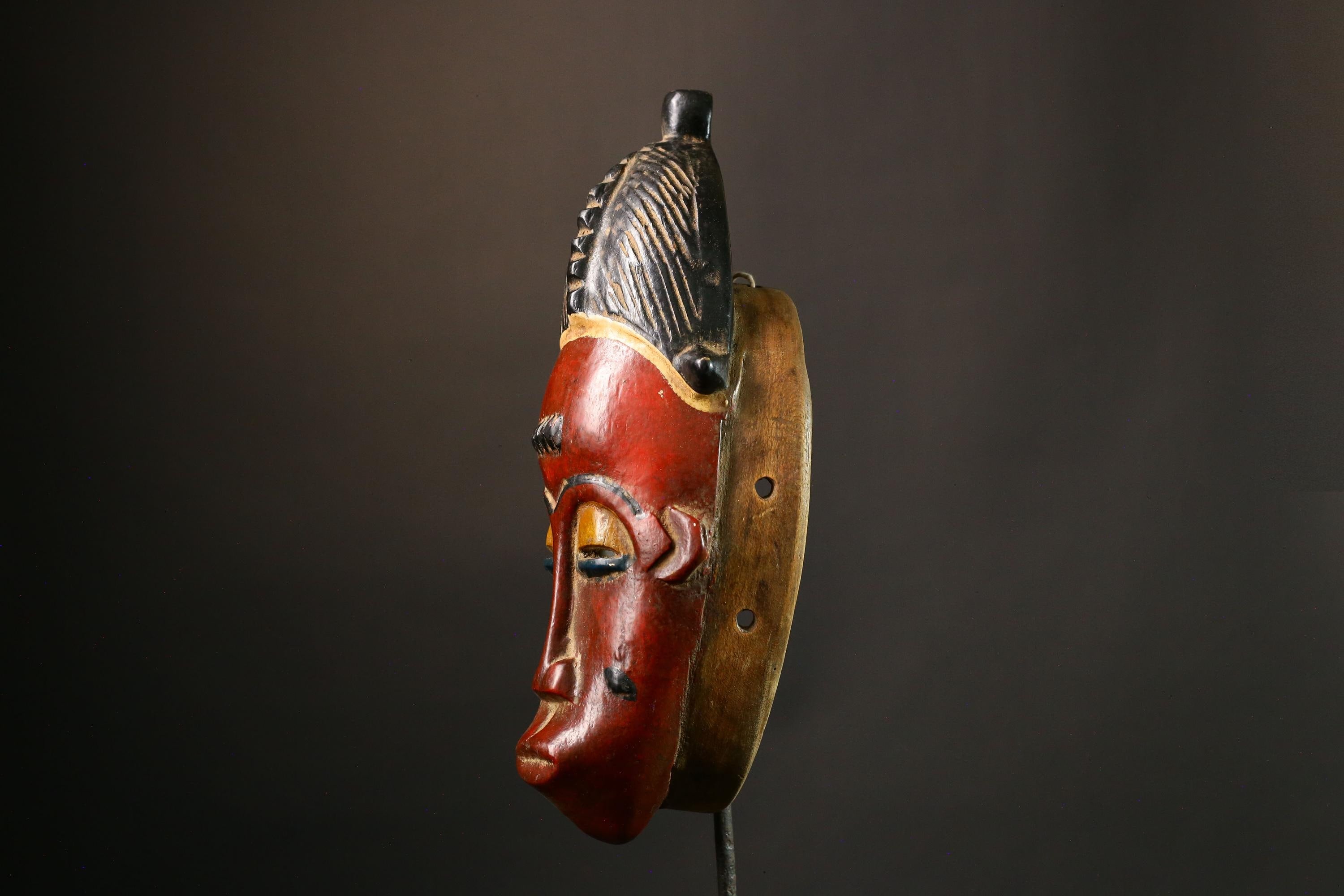 African Mask Authent Traditional Yaure Tribe Wall Mask, Hand-Crafted Brown Art Collectible, Unique Cultural Home Decor Piece for Art -9438