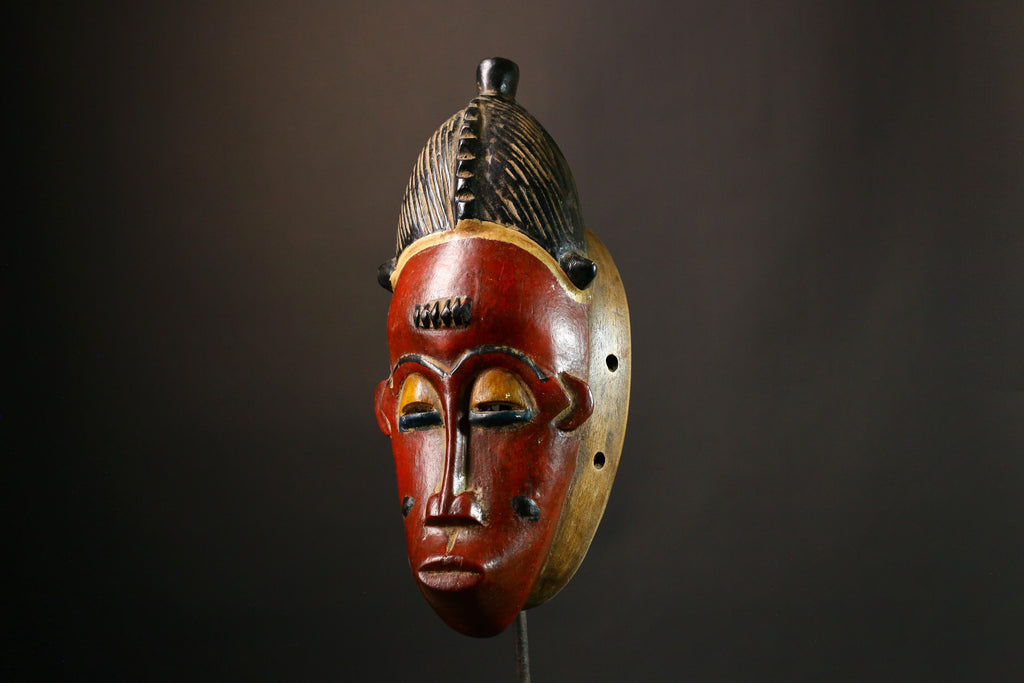 African Mask Authent Traditional Yaure Tribe Wall Mask, Hand-Crafted Brown Art Collectible, Unique Cultural Home Decor Piece for Art -9438