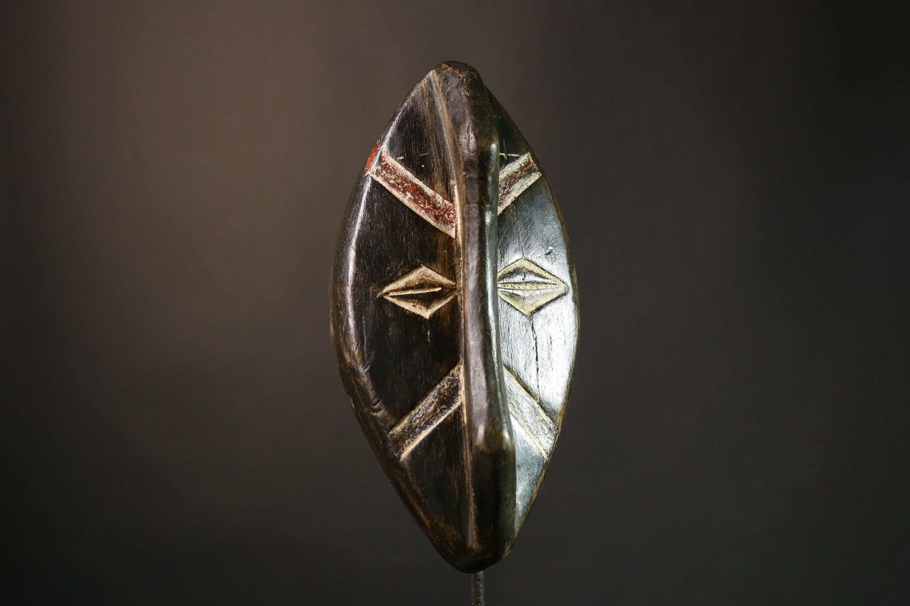 African Mask Hand-Carved African Tribal Vintage Mask Unique Wooden Wall Art Authentic Home Decor & Collectible - G3543"