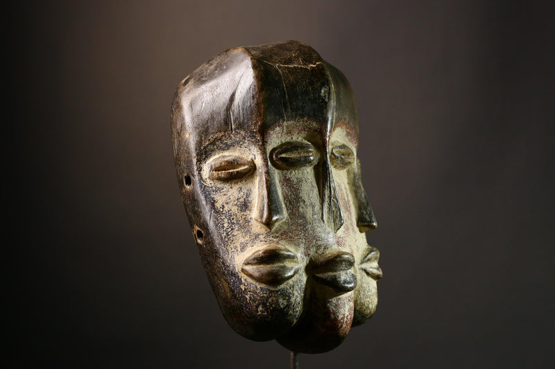 African Mask Three Faces Lega Mask | Authentic Congo Bwami Art | Handcrafted Decorative Piece | Unique Home Wall Decor - G3532