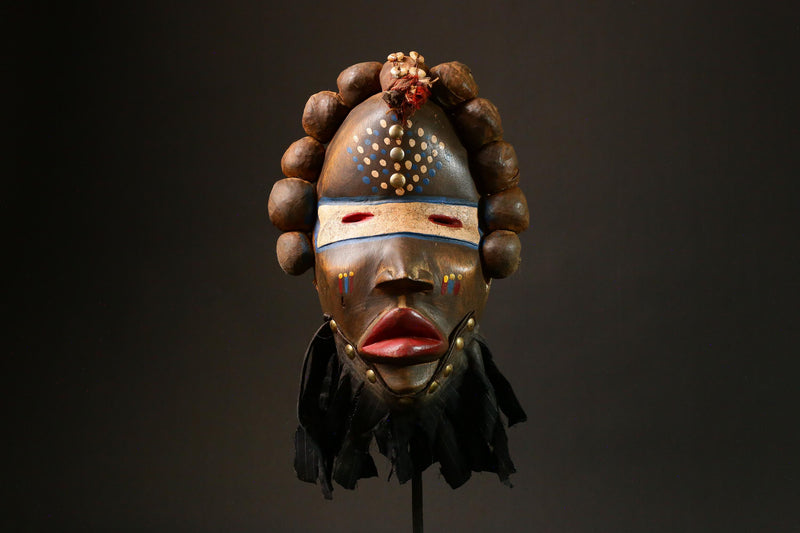 African mask Hand-Carved African Dan Mask Unique Tribal Art Decor Adorned with Cowrie Shells Authentic Home Decor Piece - G3294