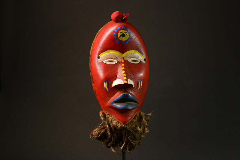 African Red Wooden Mask Hand-Carved Unique Tribal Art Decor Piece Primitive Sculpture Authentic Home Display Art - G3293