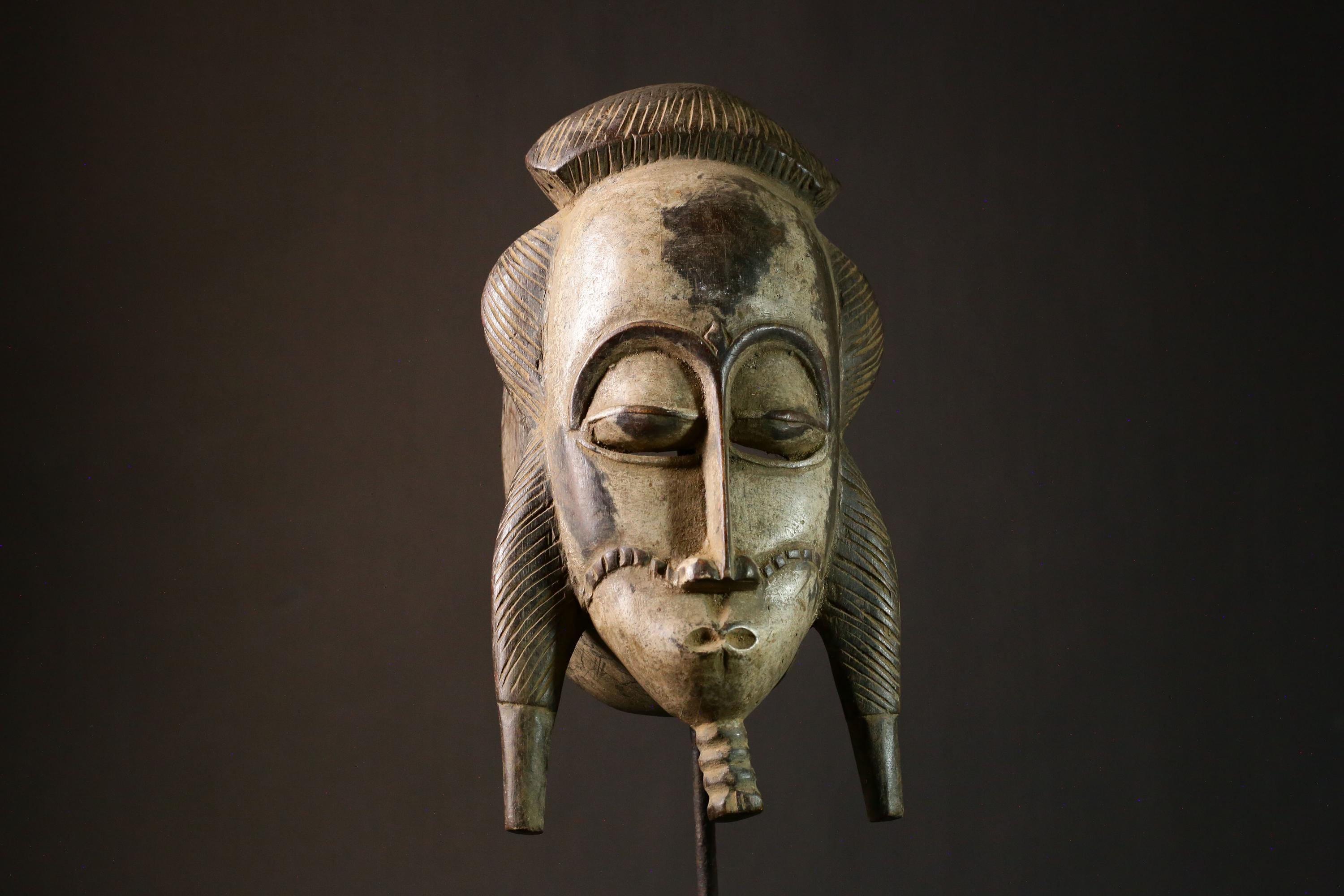 African masks Authentic African Antique Mask | Vintage Wood Carved Yaure Guro Tribal Face | Unique Cultural Art Decor - 8063